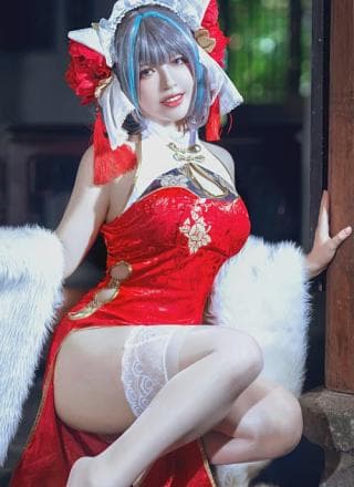 Cosplay 半半子Banbanko 柴郡中华娘旗袍