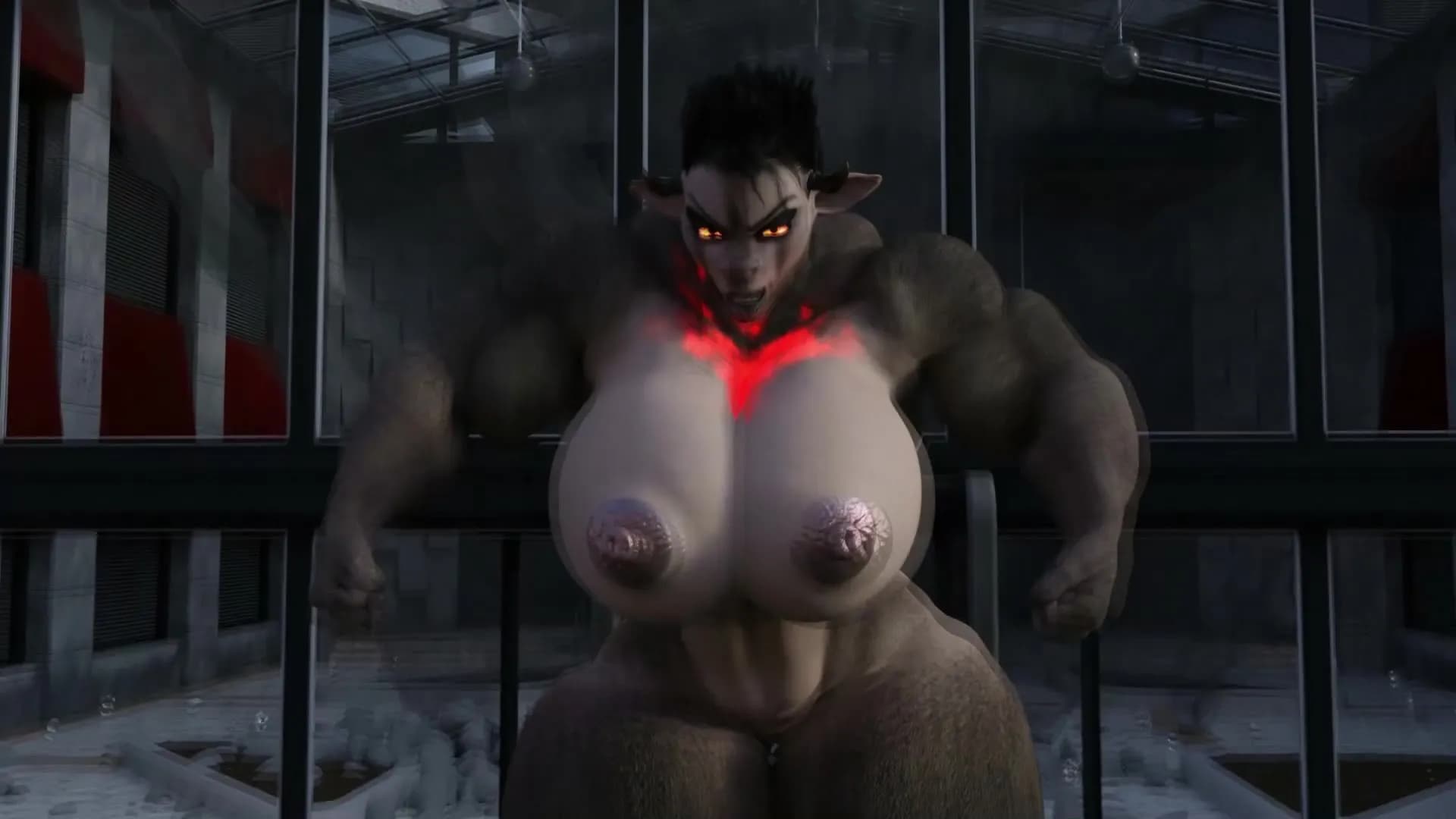 玛丽卡的乳房随着动作晃动，乳尖紧绷