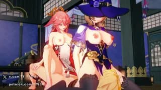 八重神子丽莎互相舌吻到失神